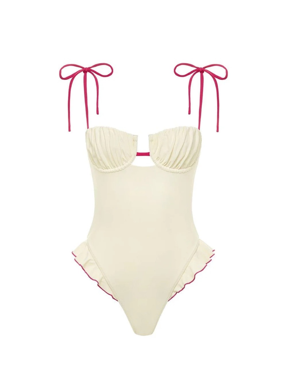 Montce Cream Raspberry Binded Petal Ruffle One-Piece - Picture 4 of 5